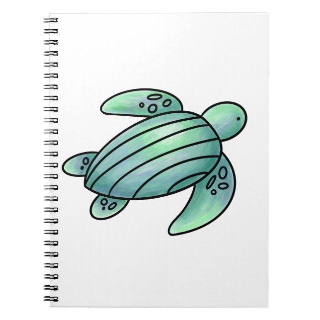 watercolor painted sea turtle cartoon blue green  notebook (Front)