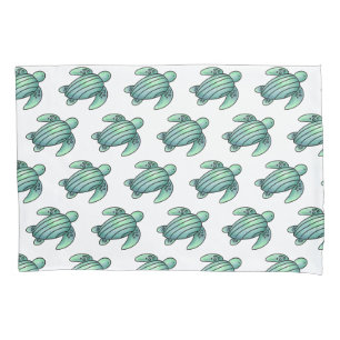watercolor painted sea turtle cartoon blue green  pillowcase