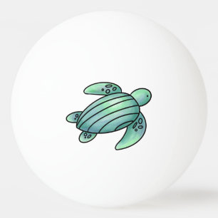 watercolor painted sea turtle cartoon blue green ping pong ball