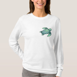 watercolor painted sea turtle cartoon blue green T-Shirt