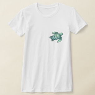 watercolor painted sea turtle cartoon blue green T-Shirt