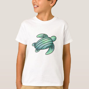 watercolor painted sea turtle cartoon blue green  T-Shirt