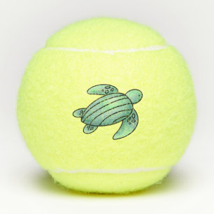 watercolor painted sea turtle cartoon blue green tennis balls