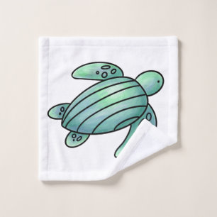 watercolor painted sea turtle cartoon blue green  wash cloth