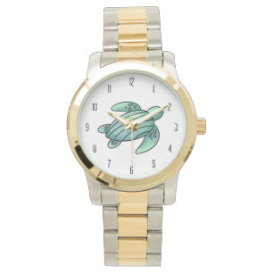watercolor painted sea turtle cartoon blue green watch