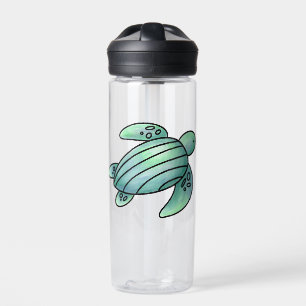 watercolor painted sea turtle cartoon blue green water bottle
