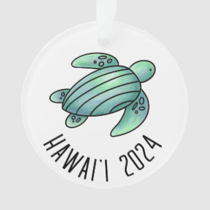 watercolor painted sea turtle Hawaii blue green Ornament
