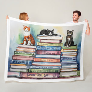 Watercolor Painted Stack of Reading Books Fleece Blanket