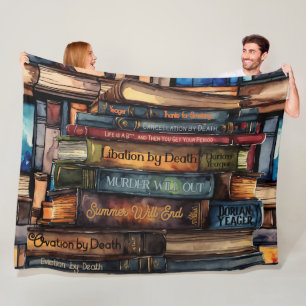 Watercolor Painted Stack of Reading Books Fleece Blanket