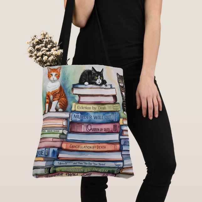 Watercolor Painted Stack of Reading Books Tote Bag (Close Up)