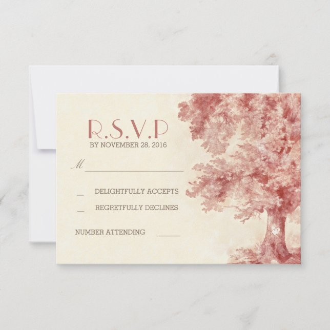 watercolor painted tree wedding RSVP cards (Front)