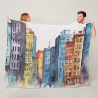 Watercolor Painted Urban Cityscape Skyscapers