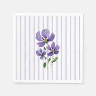 watercolor painted violets with stripes napkin