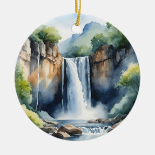 Watercolor painted waterfall ceramic tree decoration