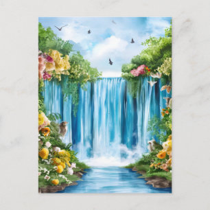 Watercolor painted waterfall postcard