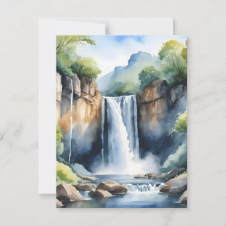 Watercolor painted waterfall postcard
