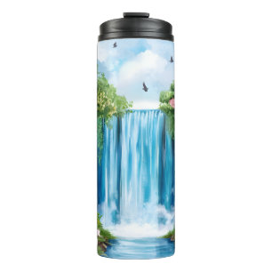 Watercolor painted waterfall thermal tumbler