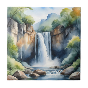 Watercolor painted waterfall tile