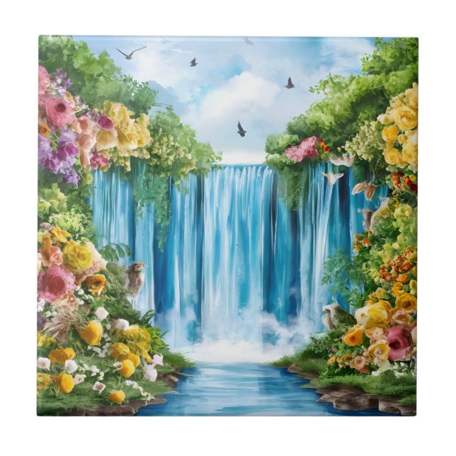 Watercolor painted waterfall tile (Front)