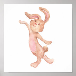 Watercolor Painted Whimsical Bunny Rabbit Cute Poster