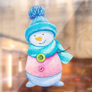 Watercolor Painted Winter Snowman Business Window  Cling