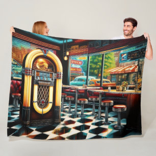 Watercolor Painting 1950's Diner Jukebox Fleece Blanket