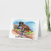 watercolor painting 2 Boxers, Beezer & pup, Sputz