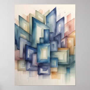 Watercolor Painting Abstract Modern Geometric 1:1 Poster