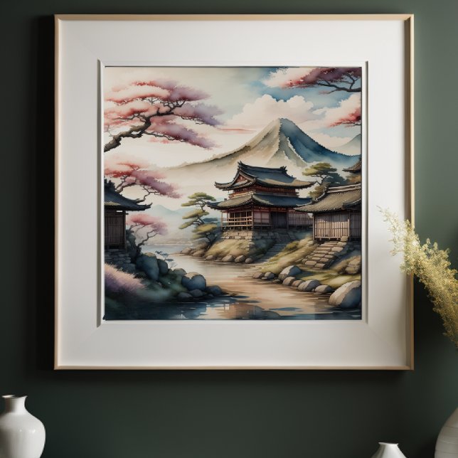 Watercolor Painting Ancient Japanese Village 1:1 Poster (Creator Uploaded)