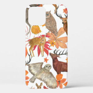 Watercolor painting autumn forest background with iPhone 12 case