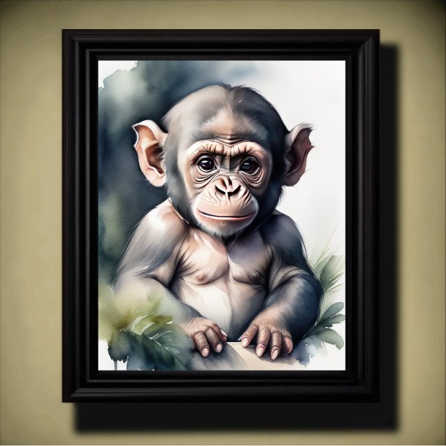 Watercolor Painting Baby Chimpanzee Nursery 5:4 Poster (Creator Uploaded)