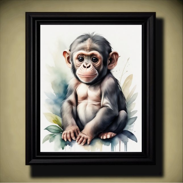 Watercolor Painting Baby Chimpanzee Nursery 5:4 Poster (Creator Uploaded)