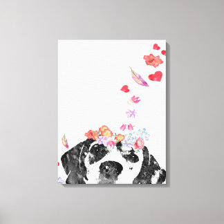 Watercolor Painting Beagle Dog Wreath Flowers Canvas Print