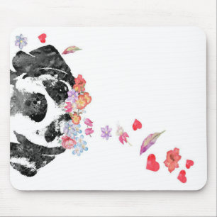 Watercolor Painting Beagle Dog Wreath Flowers Mouse Mat