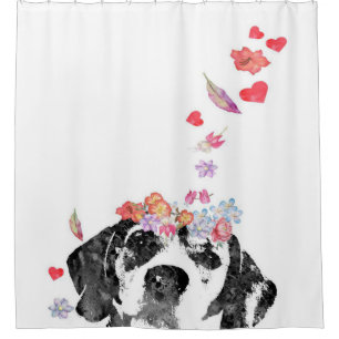Watercolor Painting Beagle Dog Wreath Flowers Shower Curtain