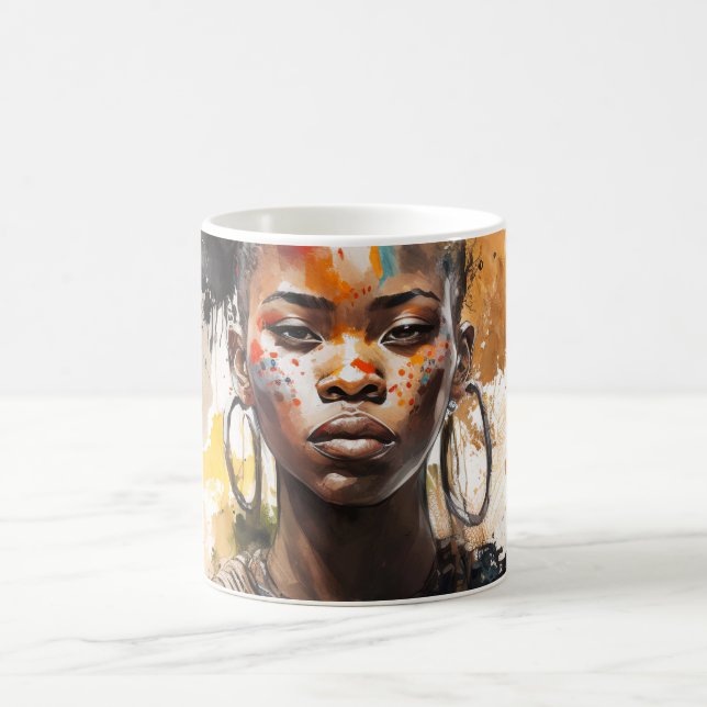Watercolor Painting, Beautiful African Tribe Women Coffee Mug (Center)