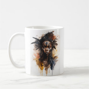 Watercolor Painting, Beautiful African Tribe Women Coffee Mug
