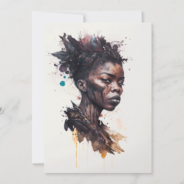 Watercolor Painting, Beautiful African Tribe Women Holiday Card (Front)