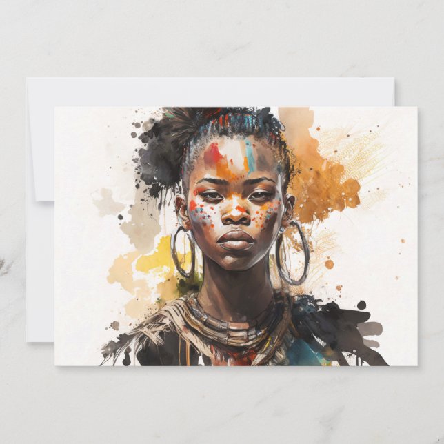 Watercolor Painting, Beautiful African Tribe Women Invitation (Front)