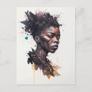 Watercolor Painting, Beautiful African Tribe Women Postcard