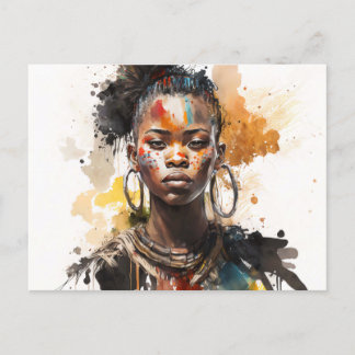 Watercolor Painting, Beautiful African Tribe Women Postcard