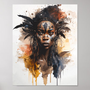 Watercolor Painting, Beautiful African Tribe Women Poster