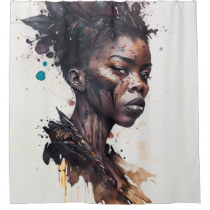 Watercolor Painting, Beautiful African Tribe Women Shower Curtain