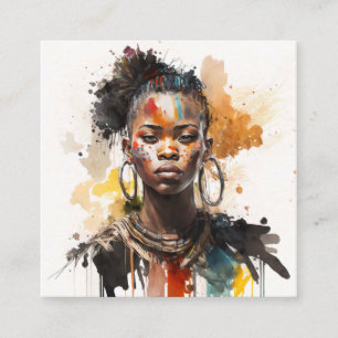 Watercolor Painting, Beautiful African Tribe Women Square Business Card