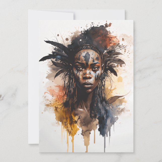 Watercolor Painting, Beautiful African Tribe Women Thank You Card (Front)
