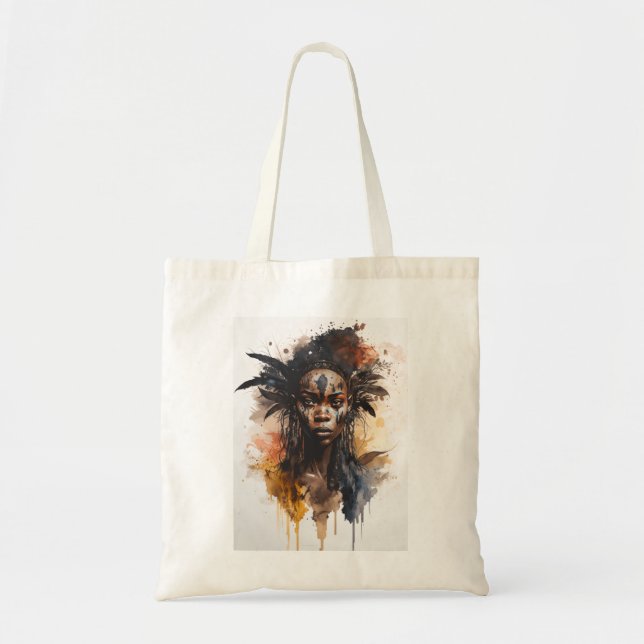 Watercolor Painting, Beautiful African Tribe Women Tote Bag (Front)
