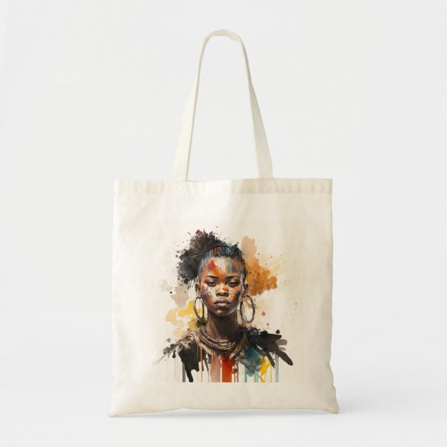 Watercolor Painting, Beautiful African Tribe Women Tote Bag (Front)