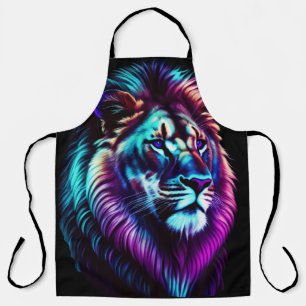 Watercolor Painting Blue Purple Lion Apron
