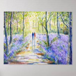 Watercolor Painting Bluebell wood Walk Poster