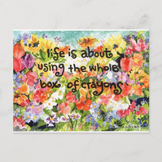 watercolor painting brite flowers + upbeat saying postcard (Front)